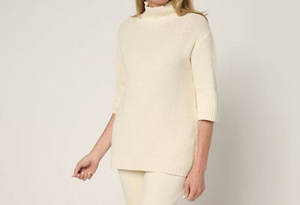 Peace Love World Turtleneck Sweater Med Cream Cotton Elbow Sleeve A681775 NWOT